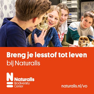 Breng je lesstof tot leven bij Naturalis. Voor meer informatie ga naar naturalis.nl/vo